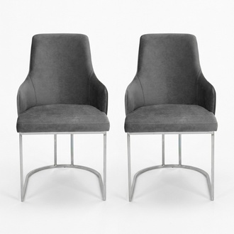 Graue 2x Esszimmerstühle Gepolsterte Stühle Luxus Esszimmer 2-er Set