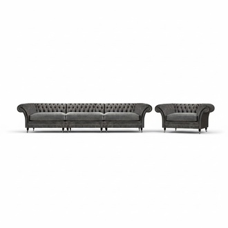 Graue Chesterfield 2tlg Sitzgarnitur Edler 3-Sitzer Moderner Lehnsessel