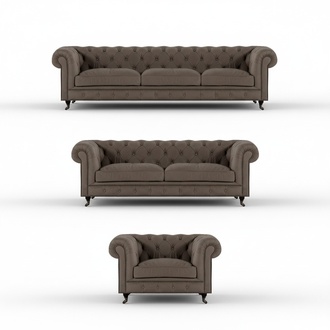 Graue Chesterfield Sitzmöbel Eleganter Dreisitzer Edler Lehnsessel 3tlg