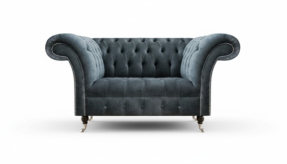 Graue Chesterfield Stoffcouch Designer Zweisitzer Wohnzimmer Polstersofa