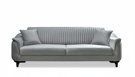 Graue Couch Wohnzimmer Dreisitzer Sitzpolster Sofa Möbel Samt Holz