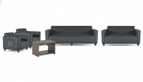 Graue Kunstleder Sitzmöbel Luxuriöse Arbeitszimmer Sofas Sessel 5tlg Set
