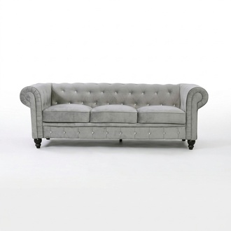 Graue Leder Velvet Sofa # Chesterfield Luxus Möbel # Englische Couch