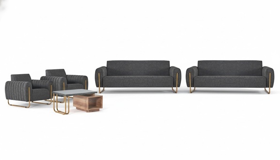 Graue Polster Sitzgarnitur Designer 3-Sitzer 2x Sessel Couchtisch 5tlg