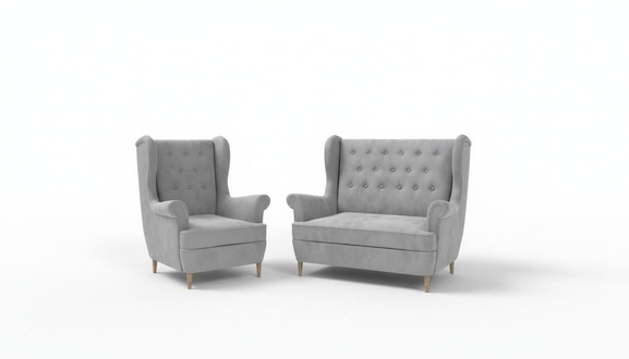 Graue Stoff Chesterfield Sofagarnitur 2+1 Sitzer Sofa Couch Polster Samt