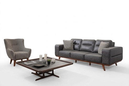 Graue Wohnzimmer Sofagarnitur Dreisitzer Sessel Luxus Polster Sitzer