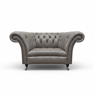 Grauer Chesterfield Lehnsessel Ledersessel Einsitzer Wohnzimmer 1-Sitzer
