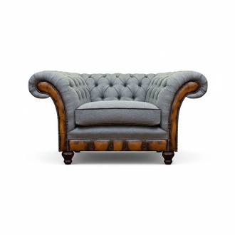 Grauer Einsitzer Chesterfield Lehnsessel Designer Cocktail 1-Sitzer
