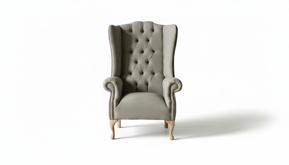 Grauer Ohrensessel Sessel Design Polster Chesterfield Textil Wohnzimmer