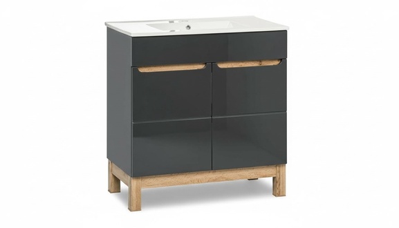Grauer Waschtisch mit Unterschrank Hochwertige Waschbecken Badezimmer Möbel 80cm