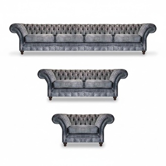 Graues Chesterfield Set Designer Couchen Luxus 4-Sitzer Sofa Sessel 3tlg