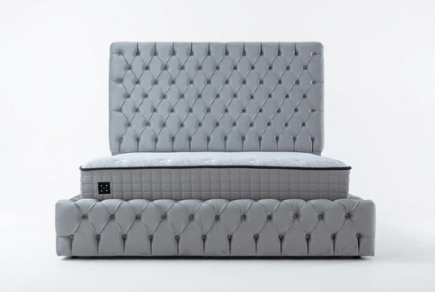 Graues Chesterfieldd Doppelbett Designer Schlafzimmer Edles Textilbett