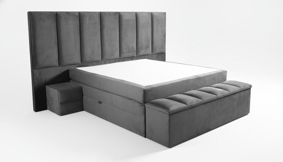 Graues Doppelbett+2x Nachttische klassisches Schlafzimmermöbel Design