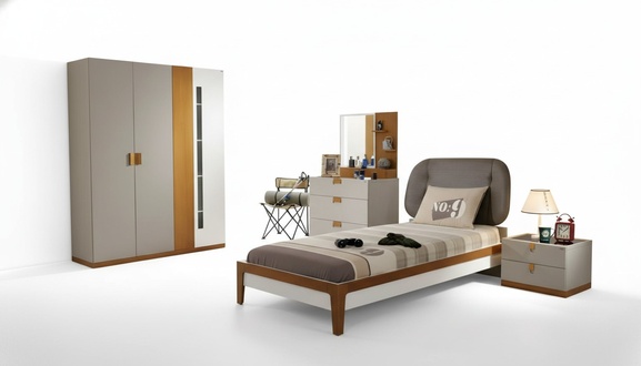 Graues Holzbett modern elegant für Schlafzimmer