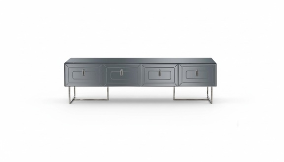 Graues Lowboard Exklusives RTV-Board Wohnzimmer Glas Schrank 4-türig