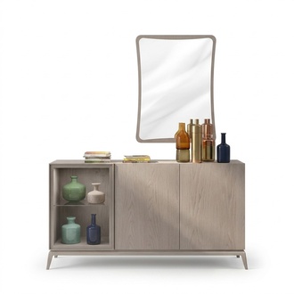 Graues Sideboard Luxus Kommode Moderne Anrichte Glastür Holz Möbel Neu