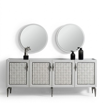 Graues Sideboard Schrank Regal Schränke Möbel Spiegel Kommoden 3tlg