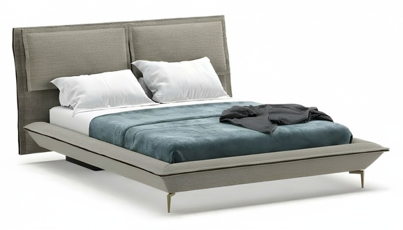 Graues Stoffbett modern mit Holzrahmen für Schlafzimmer