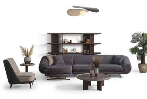 Graues Wohnzimmer Ecksofa L-Form Designer Polstersessel Luxus Set 2tlg