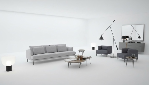 Große Wohnzimmergarnitur Dreisitzer Sessel Couchtische Graue Holzmöbel