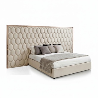 Großes Beiges Doppelbett Designer Bett Bettgestell Mit Kopfteil Möbel
