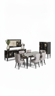 Großes Essecke Essgruppe Esszimmer Esstisch Stühle 10tlg Schwarz Holz