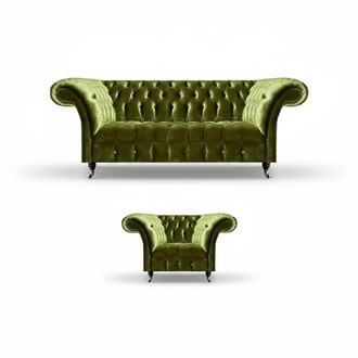 Grün Sofagarnitur 2tlg Textil Garnitur Sessel mit Sofa Dreisitzer Sitzgruppe