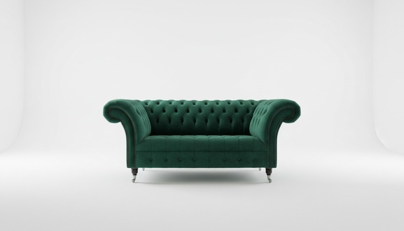Grüne Designer Couch 3 Sitzer Chesterfield Samt Stoff Textil Sofa Couchen