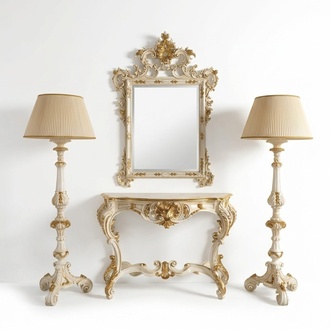 Gruppe 4tlg Set Stil Klassische 2xLampe Konsolentisch mit Spiegel Möbel Holz Neu