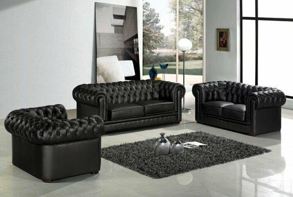 Designer Chesterfield Sofagarnitur Leder 3+2+1 Leder Stoff Couch Polster