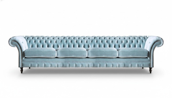 Hellblauer Chesterfield Viersitzer Designer Polster Couch Sitzmöbel