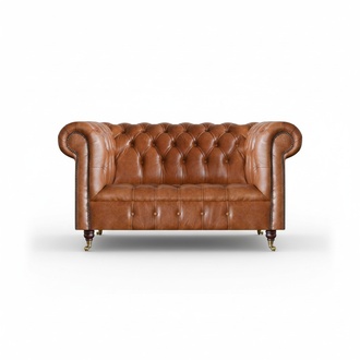 Hellbraune Chesterfield Couch Designer Leder Wohnzimmer Edler Zweisitzer