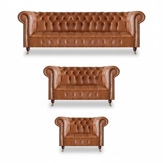 Hellbraune Chesterfield Sitzgarnitur Wohnzimmer Komplette Sofas 3tlg Set