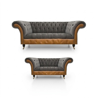 Hellgrau-Braune Chesterfield Sofa Set Edle Sitzmöbel Moderne Garnitur