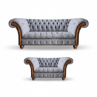Hellgraue Chesterfield Sofas Designer Textil Couchen Polster Sitzmöbel