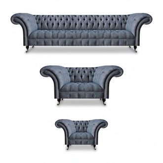 Hellgraue Chesterfield Sofas Designer Garnitur Wohnzimmer Couchen 3tlg