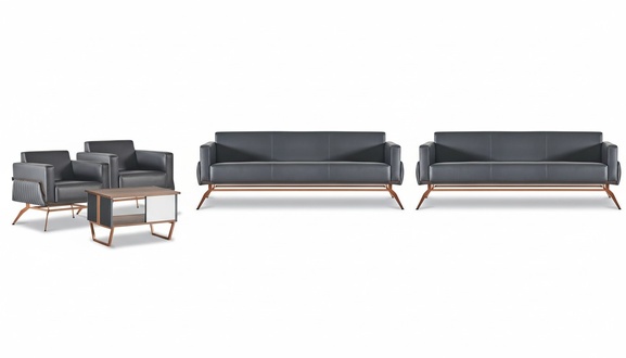 Hellgraue Leder Büromöbel Designer Arbeitszimmer Lehnsessel 3-Sitzer