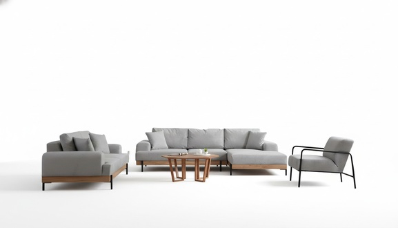 Hellgraue Wohnzimmer Sofagarnitur Designer Ecksofa 3-Sitzer Sessel 3tlg