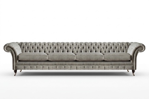 Hellgraues Chesterfield Polstersofa Designer 4-Sitzer Textil Sitzmöbel