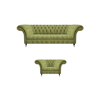 Hellgrüne Designer Couchgarnitur Wohnzimmer Dreisitzer 2x Sessel 3tlg