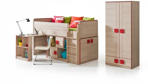 Hochbett Multifunktionsbett Bett Holz Betten 200x90cm Schrank Möbel