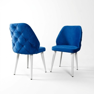 Hölzerne gepolsterte Stuhl blau zurück Chesterfield auf weißen Beinen Esszimmer