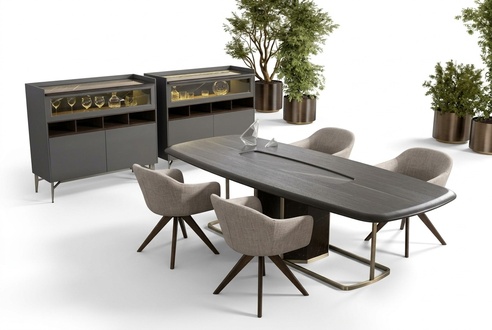 Holz Luxus Eszimmer Set Modernen Tisch mit 4x Stühle mit Anrichte Möbel