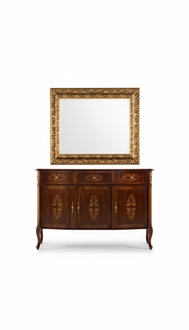 Designer Holz Luxus Italienische Möbel 2tlg Set Möbel Stil Barock Kommode mit Spiegel Neu