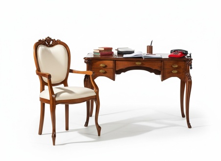 Holz Möbel Luxus Büro 2tlg Set Schreibtisch Sessel Italienische Luxus Möbel Barock Neu