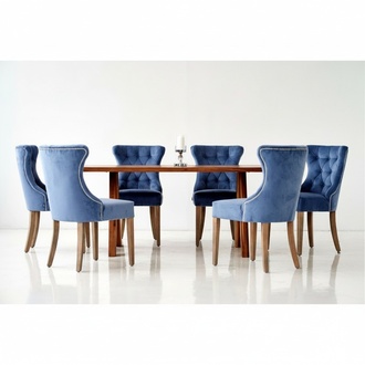 Holz Tisch + 6 Chesterfield Stühle Esszimmer Gruppe Stuhl Garnitur Polster Lehn