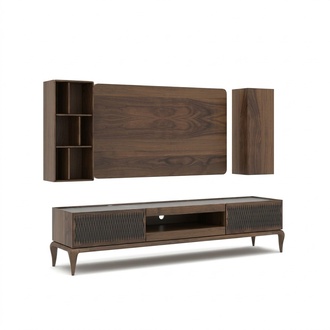 Holzmöbel Wohnzimmer Set 4tlg TV-Ständer Bücherregale Wohnwand TV Rahmen Neu