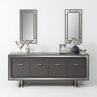 Holzschrank Anrichte Sideboard Grau Schrank Kommode Holz Esszimmer