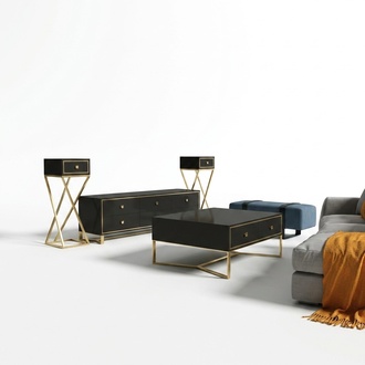 Italienische Designer Möbel 2tlg. Set Kommode + Couchtisch Hochglanz Edelstahl