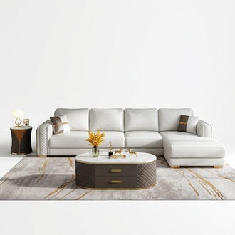 Italienische Stil Möbel 3tlg Set Ecksofa + Couchtische Sofa Tische Leder Polster